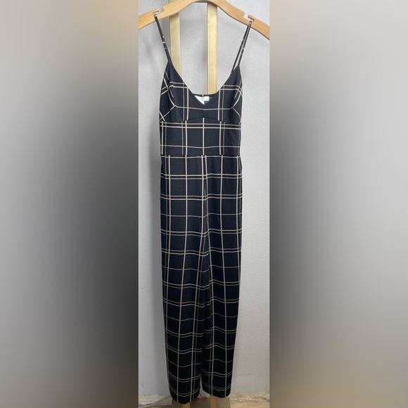Leith Pants - Leith XXS Black & Tan plaid JumpSuit V-Neck Sleeveless W/ Side Zipper